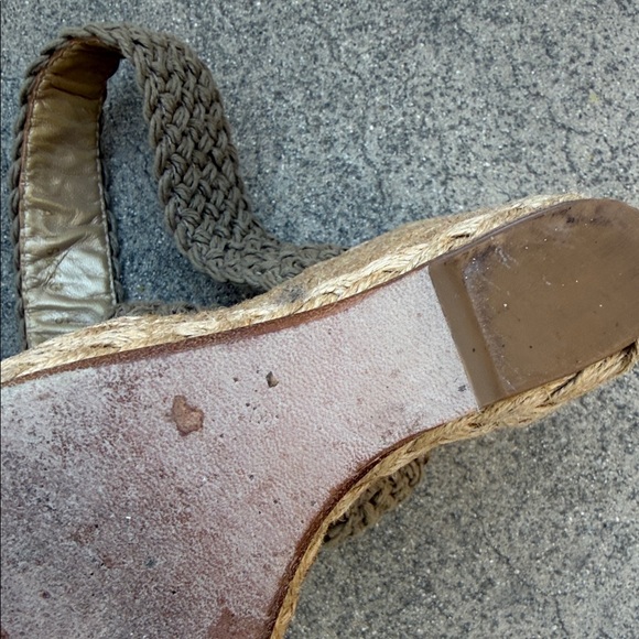 Stuart Weitzman Tan and Cream Woven Wedges - Picture 6 of 6